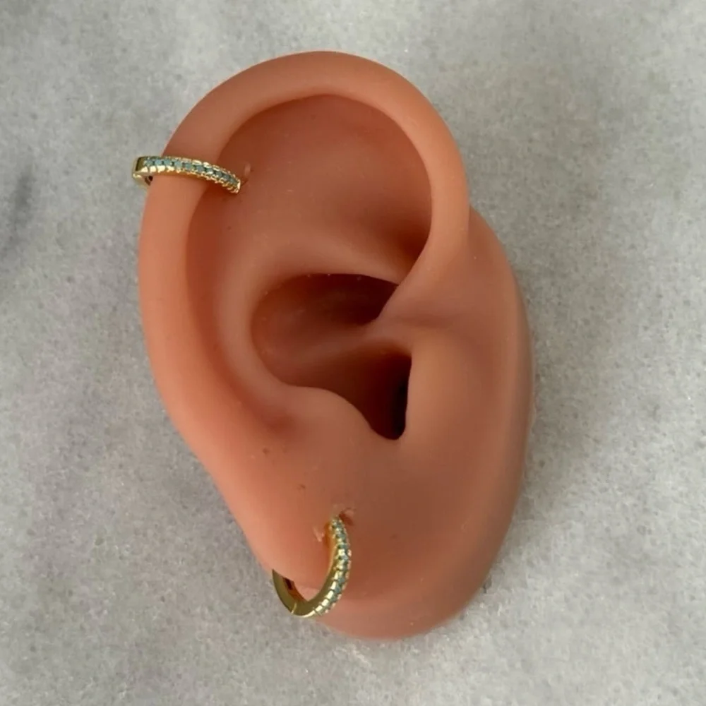 Gold Turquoise Crystal Pave Huggie Hoop Earrings
Brand New - Picture 2 of 4